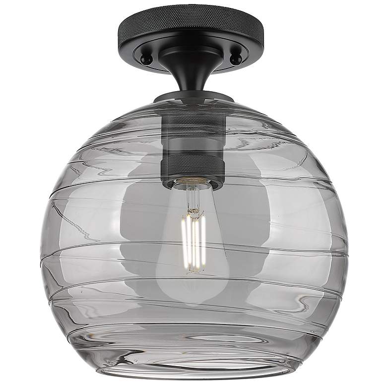 Image 1 Crown Point Athens Deco Swirl 8"W Black Flush Mount w/ Smoke Shade