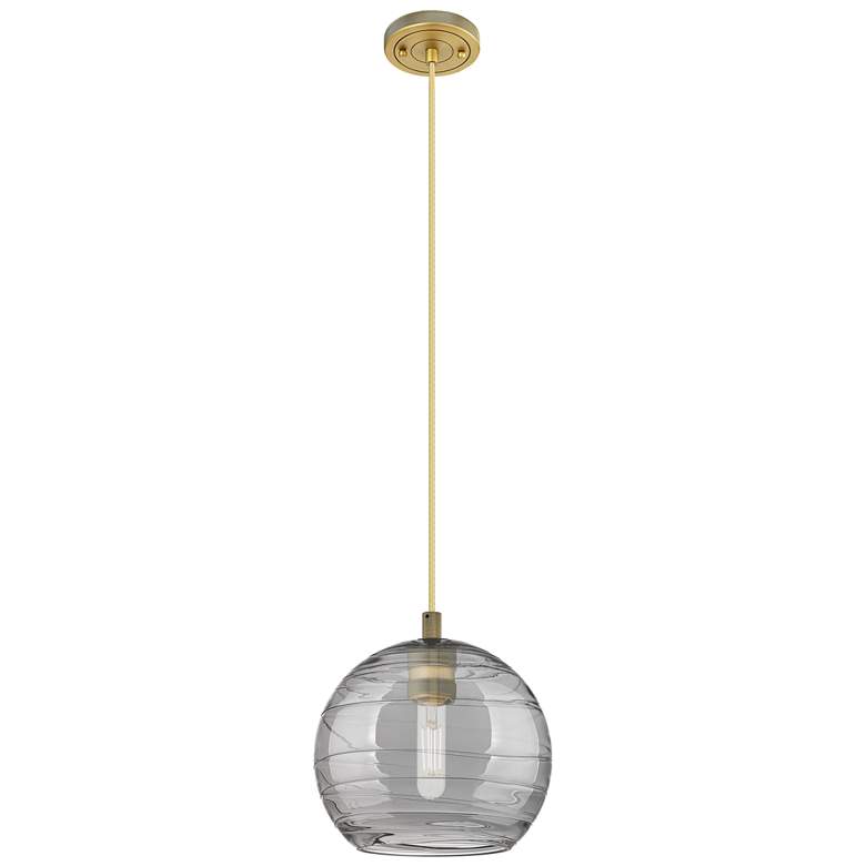 Image 1 Crown Point Athens Deco Swirl 8"W Brass Cord Pendant w/ Smoke Shade