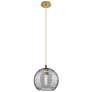 1_Crown Point Athens Deco Swirl 8"W Brass Cord Pendant w/ Smoke Shade