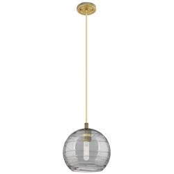 Crown Point Athens Deco Swirl 8"W Brass Cord Pendant w/ Smoke Shade