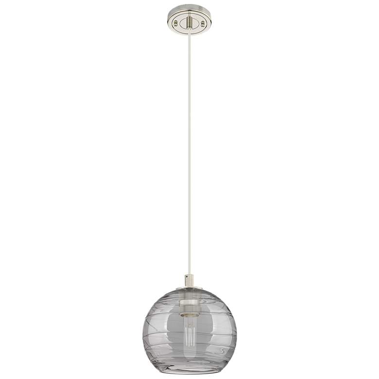 Image 1 Crown Point Athens Deco Swirl 8"W Nickel Cord Pendant w/ Smoke Shade