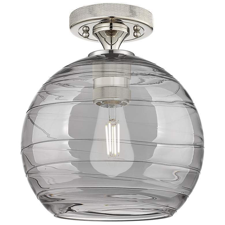 Image 1 Crown Point Athens Deco Swirl 8"W Nickel Flush Mount w/ Smoke Shade