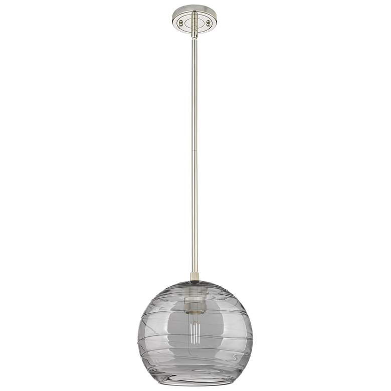 Image 1 Crown Point Athens Deco Swirl 8"W Nickel Stem Pendant w/ Smoke Shade