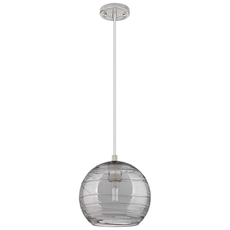 Image 1 Crown Point Athens Deco Swirl 8"W Satin Nickel Cord Pendant w/ Smoke Shade