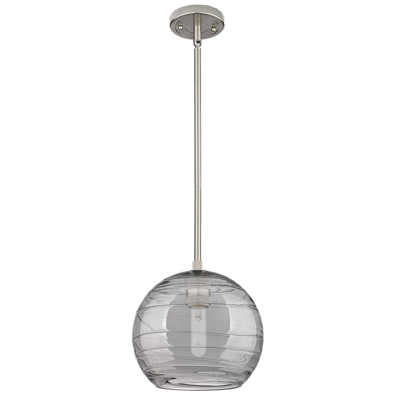 Image 1 Crown Point Athens Deco Swirl 8"W Satin Nickel Stem Pendant w/ Smoke Shade