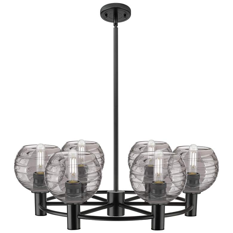 Image 1 Crown Point Athens Swirl 26"W 6-Lt Black Stem Chandelier w/ Smoke Shade