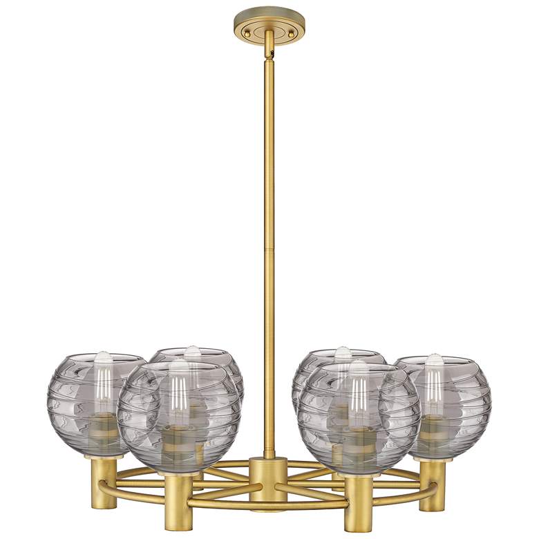 Image 1 Crown Point Athens Swirl 26"W 6-Lt Brass Stem Chandelier w/ Smoke Shade