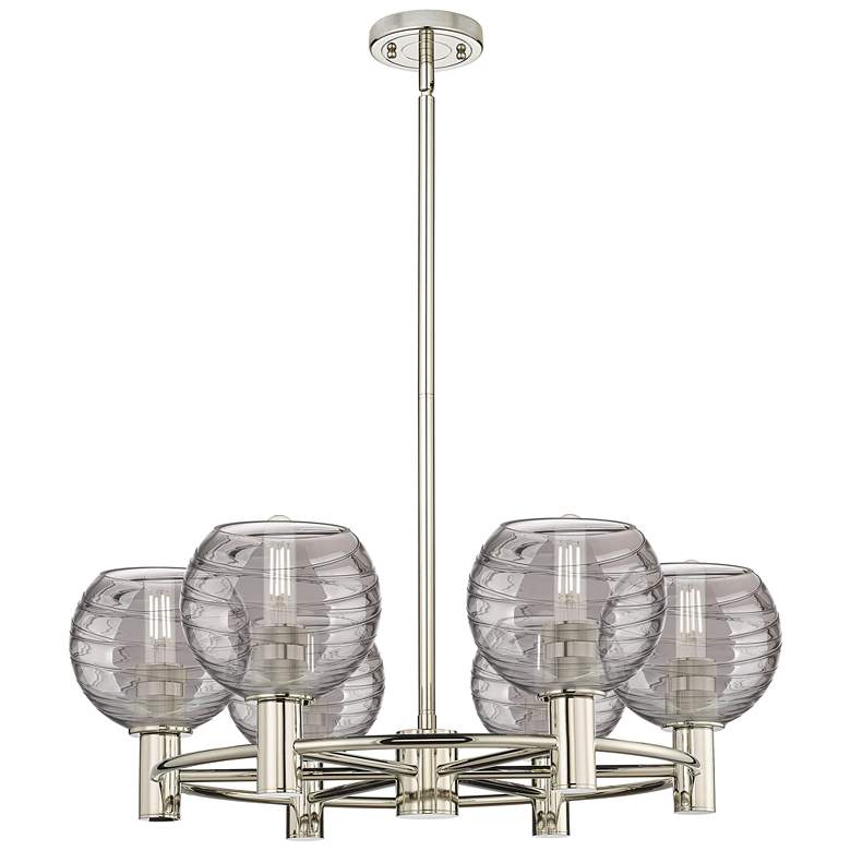 Image 1 Crown Point Athens Swirl 26"W 6-Lt Nickel Stem Chandelier w/ Smoke Shade