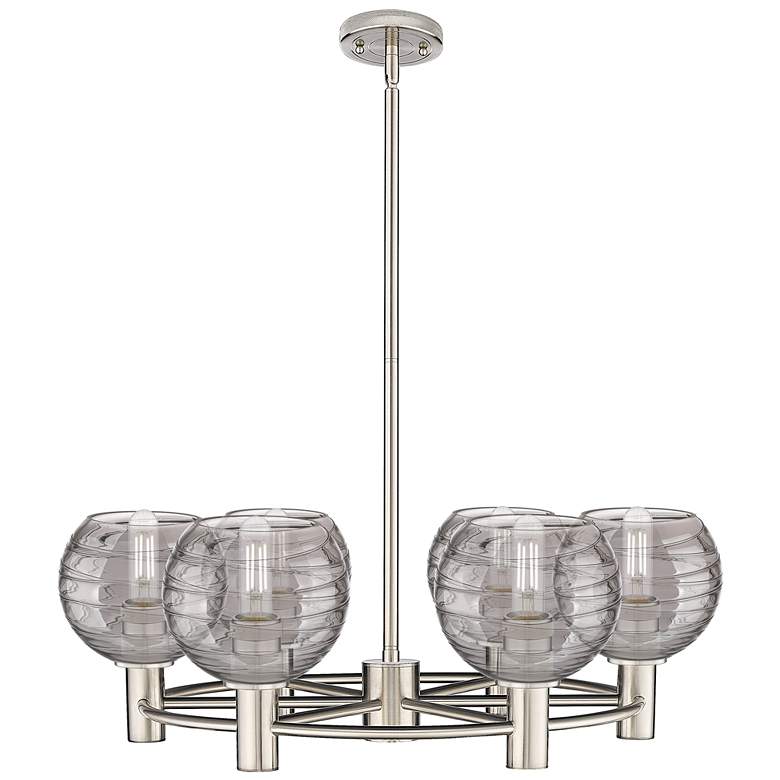 Image 1 Crown Point Athens Swirl 26"W 6-Lt Satin Stem Chandelier w/ Smoke Shade