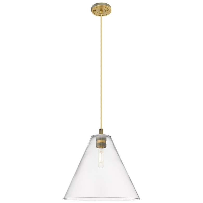 Image 1 Crown Point Berkshire 12"W Brushed Brass Cord Pendant With Clear Shade
