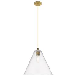 Crown Point Berkshire 12"W Brushed Brass Cord Pendant With Clear Shade