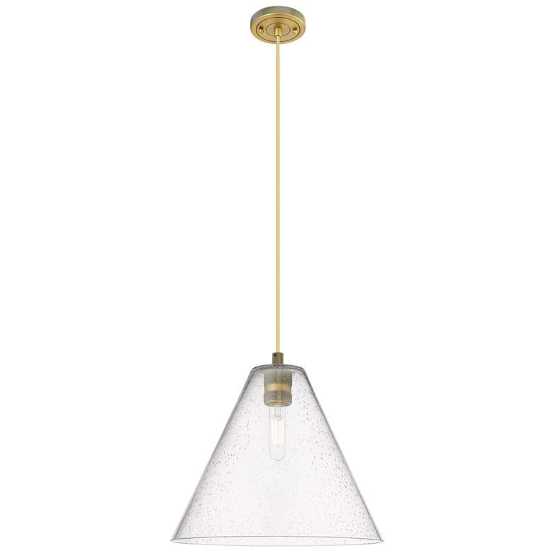 Image 1 Crown Point Berkshire 12"W Brushed Brass Cord Pendant With Seedy Shade