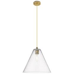 Crown Point Berkshire 12"W Brushed Brass Cord Pendant With Seedy Shade