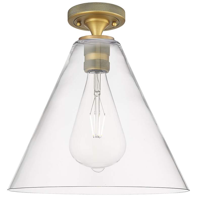 Image 1 Crown Point Berkshire 12"W Brushed Brass Flush Mount With Clear Shade