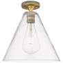 1_Crown Point Berkshire 12"W Brushed Brass Flush Mount With Clear Shade