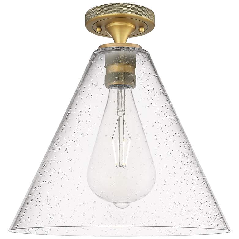 Image 1 Crown Point Berkshire 12"W Brushed Brass Flush Mount With Seedy Shade