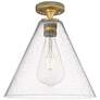 1_Crown Point Berkshire 12"W Brushed Brass Flush Mount With Seedy Shade