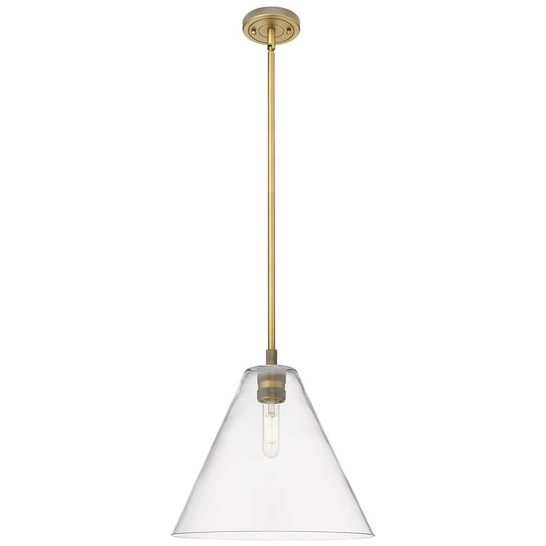 Image 1 Crown Point Berkshire 12"W Brushed Brass Stem Pendant With Clear Shade