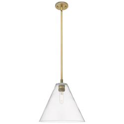 Crown Point Berkshire 12"W Brushed Brass Stem Pendant With Clear Shade
