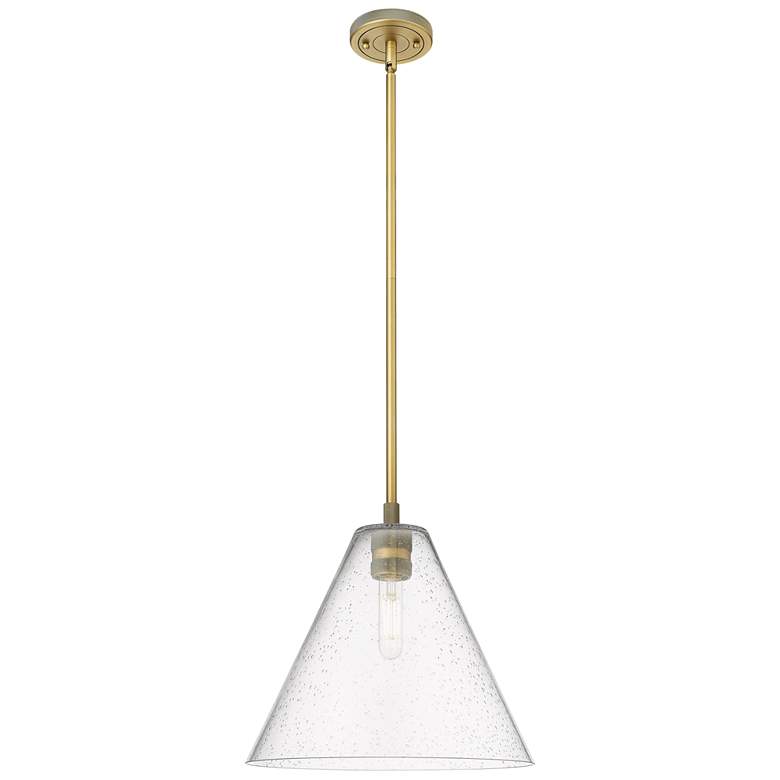 Image 1 Crown Point Berkshire 12"W Brushed Brass Stem Pendant With Seedy Shade