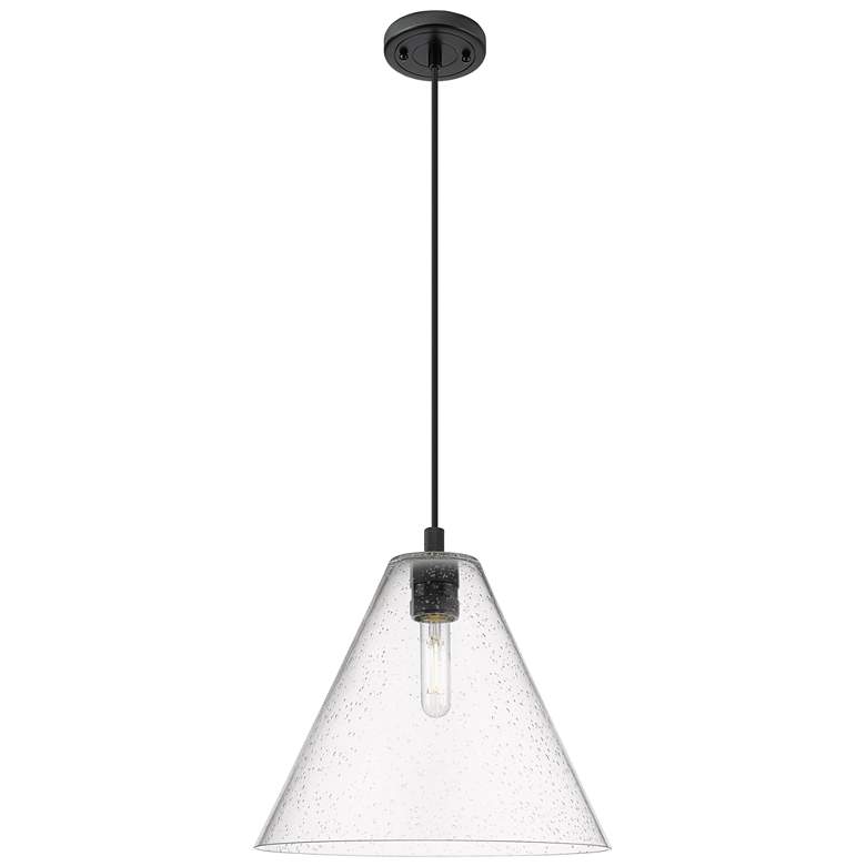 Image 1 Crown Point Berkshire 12"W Matte Black Cord Pendant With Seedy Shade
