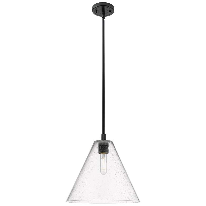 Image 1 Crown Point Berkshire 12"W Matte Black Stem Pendant With Seedy Shade