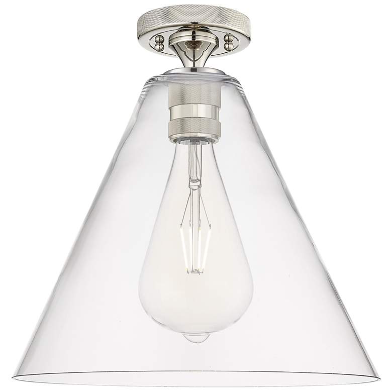 Image 1 Crown Point Berkshire 12"W Polished Nickel Flush Mount With Clear Shade