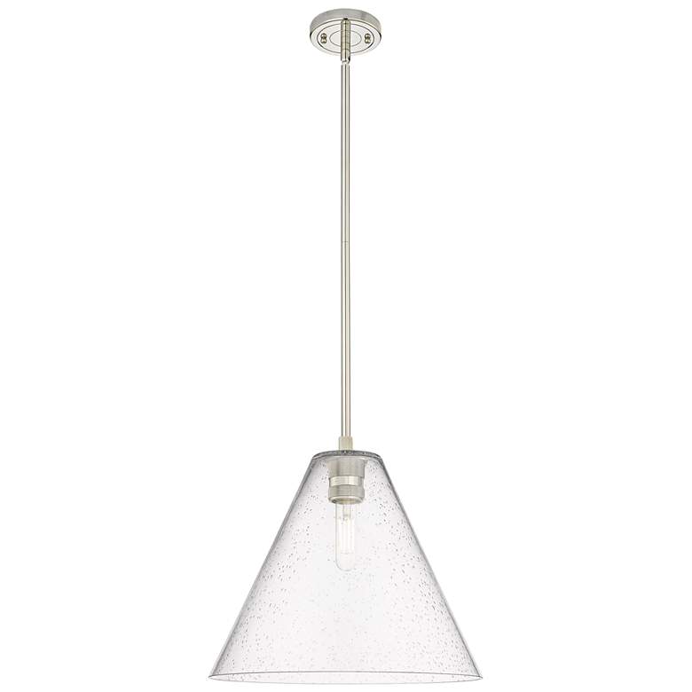 Image 1 Crown Point Berkshire 12"W Polished Nickel Stem Pendant w/ Seedy Shade