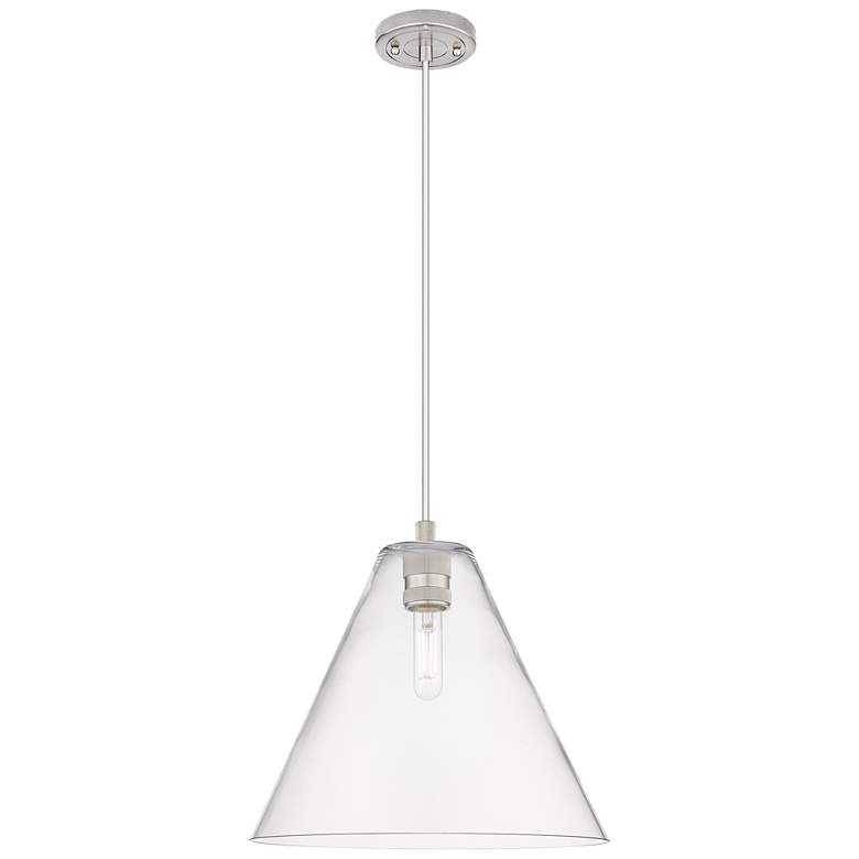 Image 1 Crown Point Berkshire 12"W Satin Nickel Cord Pendant With Clear Shade