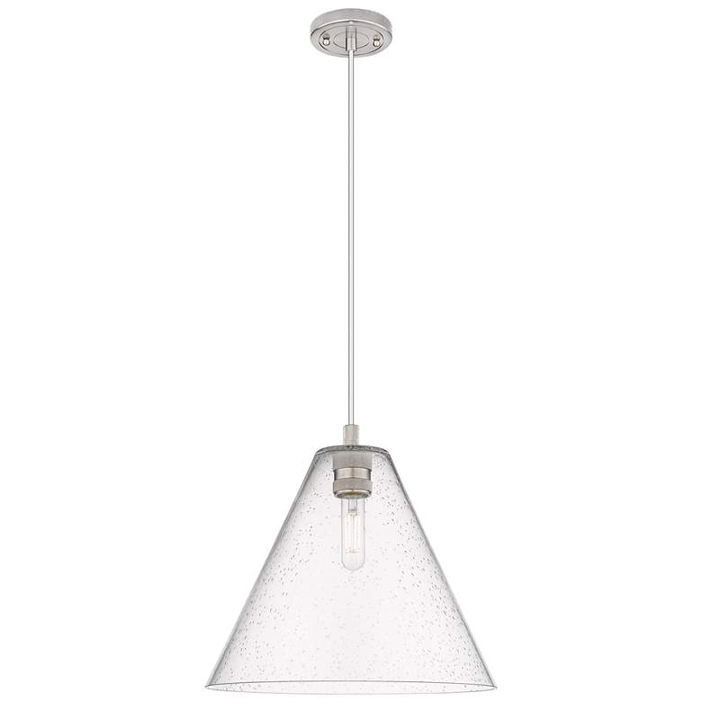 Image 1 Crown Point Berkshire 12"W Satin Nickel Cord Pendant With Seedy Shade