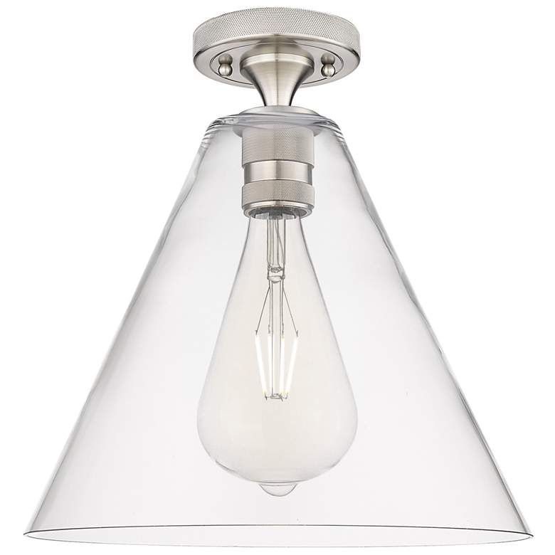 Image 1 Crown Point Berkshire 12"W Satin Nickel Flush Mount With Clear Shade