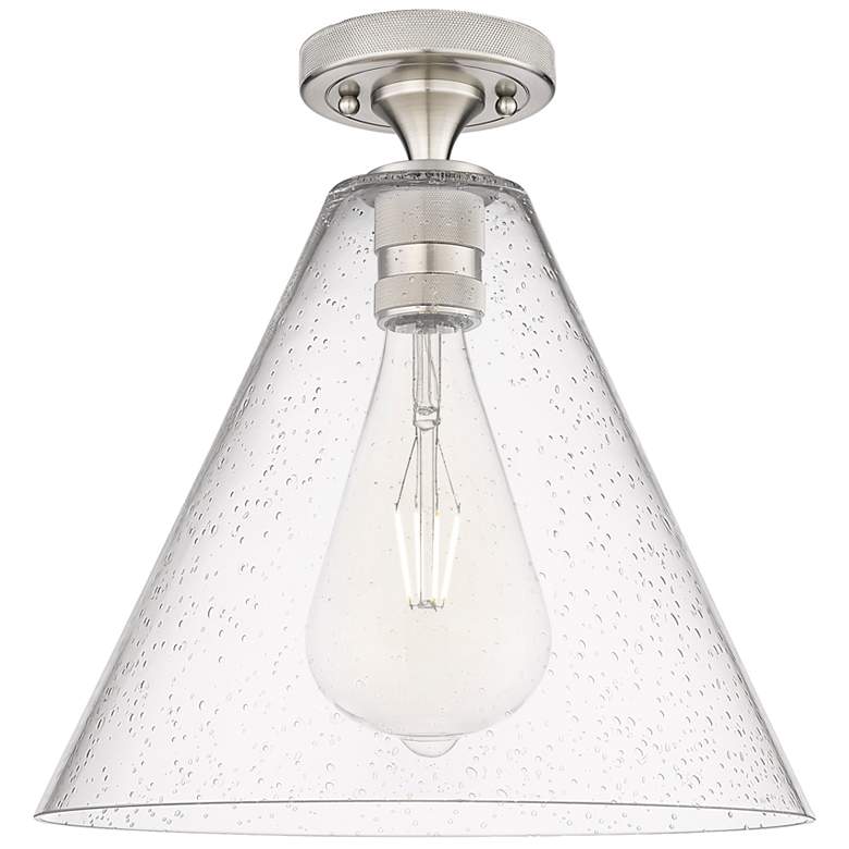 Image 1 Crown Point Berkshire 12"W Satin Nickel Flush Mount With Seedy Shade