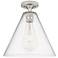 Crown Point Berkshire 12"W Satin Nickel Flush Mount With Seedy Shade