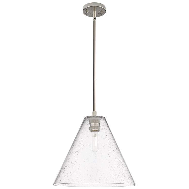 Image 1 Crown Point Berkshire 12"W Satin Nickel Stem Pendant With Seedy Shade