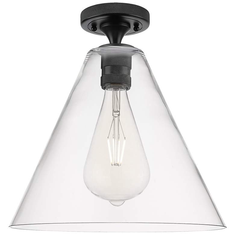 Image 1 Crown Point Berkshire 12" Wide Matte Black Flush Mount With Clear Shade