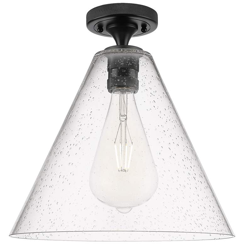 Image 1 Crown Point Berkshire 12" Wide Matte Black Flush Mount With Seedy Shade