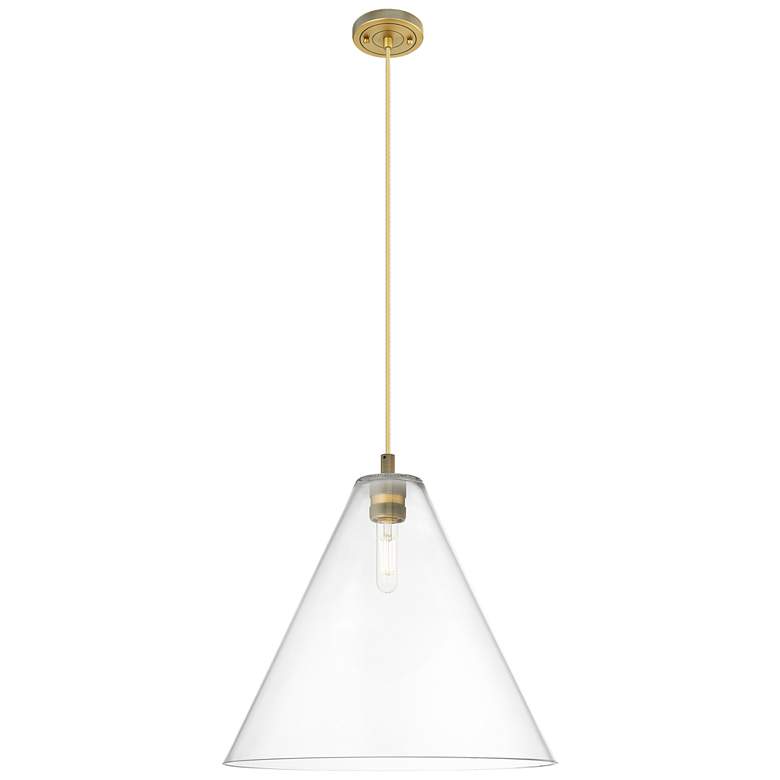 Image 1 Crown Point Berkshire 16"W Brushed Brass Cord Pendant With Clear Shade