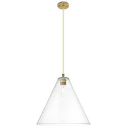 Crown Point Berkshire 16"W Brushed Brass Cord Pendant With Clear Shade