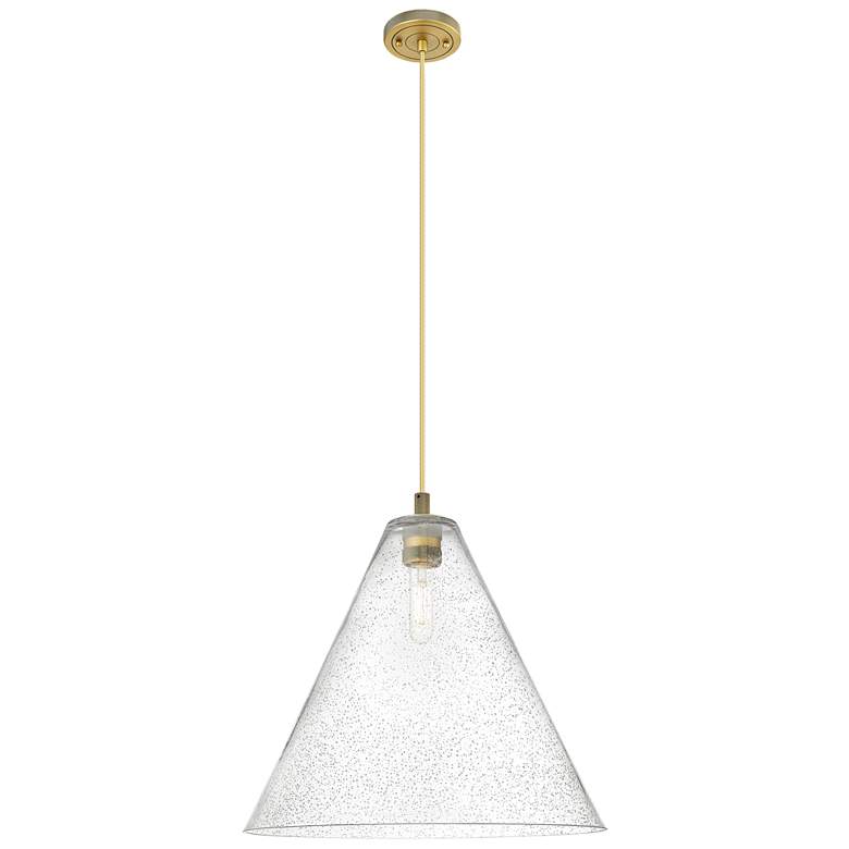 Image 1 Crown Point Berkshire 16"W Brushed Brass Cord Pendant With Seedy Shade