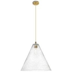 Crown Point Berkshire 16"W Brushed Brass Cord Pendant With Seedy Shade
