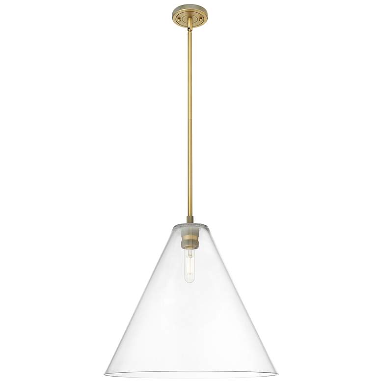 Image 1 Crown Point Berkshire 16"W Brushed Brass Stem Pendant With Clear Shade