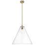 1_Crown Point Berkshire 16"W Brushed Brass Stem Pendant With Clear Shade