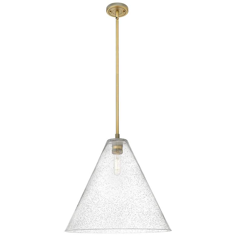 Image 1 Crown Point Berkshire 16"W Brushed Brass Stem Pendant With Seedy Shade