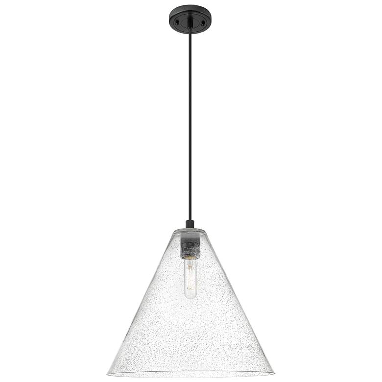 Image 1 Crown Point Berkshire 16"W Matte Black Cord Pendant With Seedy Shade