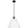 Crown Point Berkshire 16"W Matte Black Cord Pendant With Seedy Shade