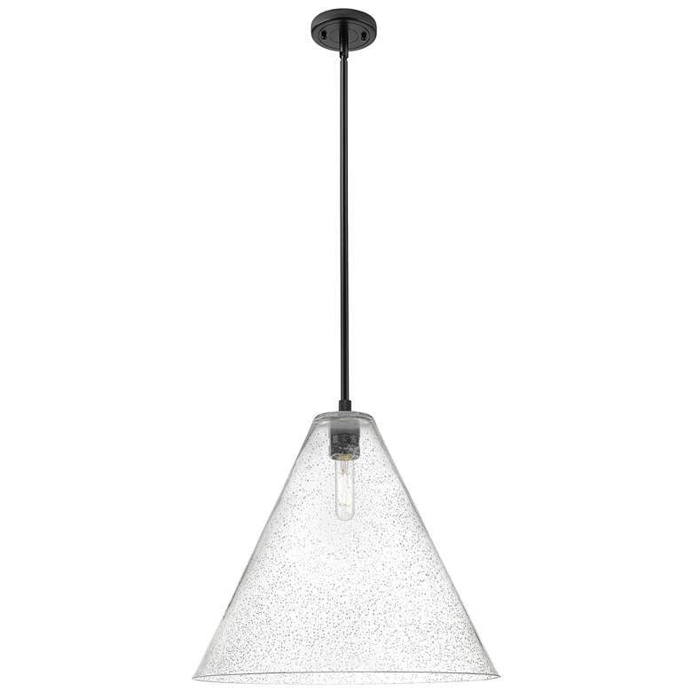 Image 1 Crown Point Berkshire 16"W Matte Black Stem Pendant With Seedy Shade