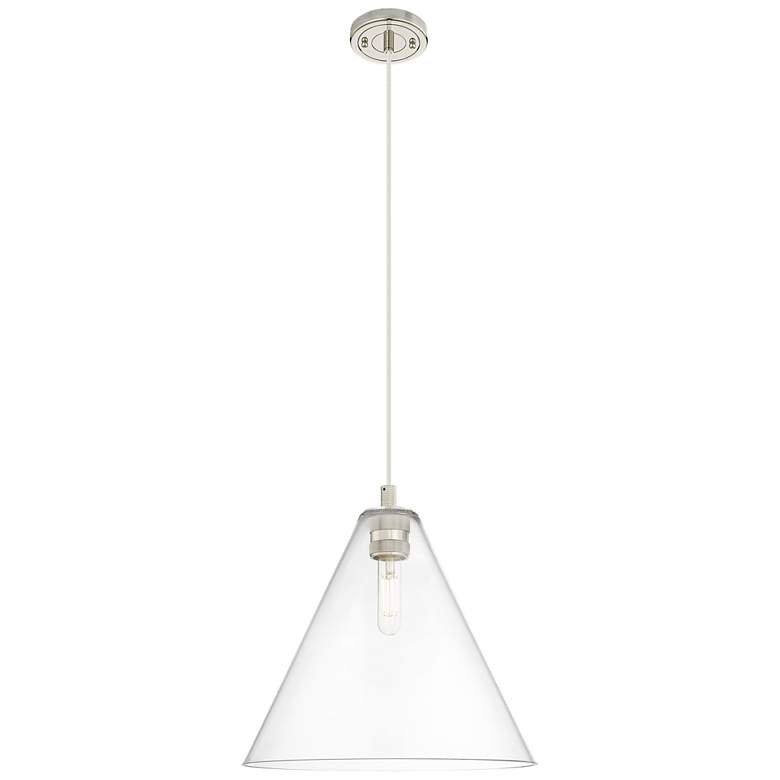 Image 1 Crown Point Berkshire 16"W Polished Nickel Cord Pendant w/ Clear Shade