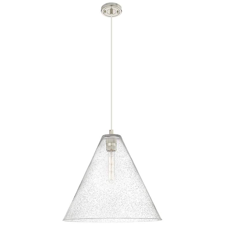 Image 1 Crown Point Berkshire 16"W Polished Nickel Cord Pendant w/ Seedy Shade