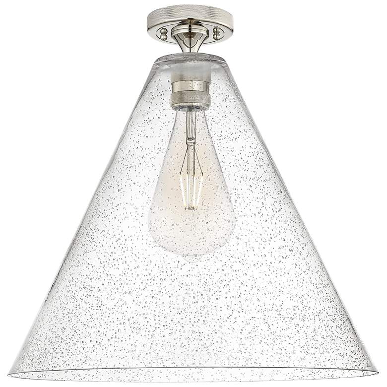 Image 1 Crown Point Berkshire 16"W Polished Nickel Flush Mount With Seedy Shade