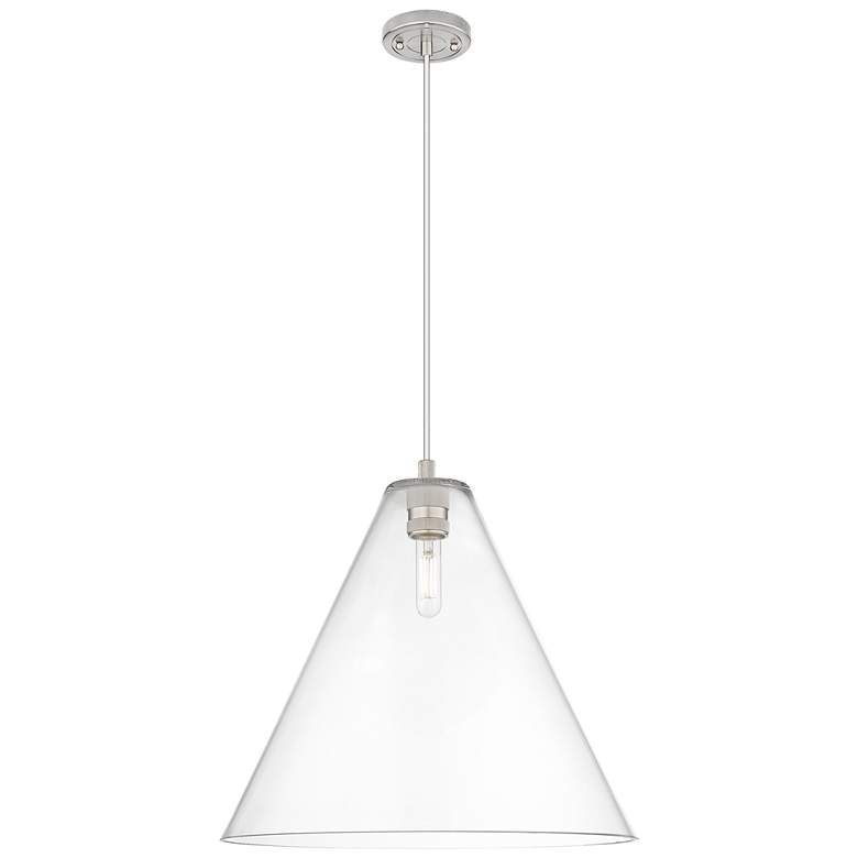 Image 1 Crown Point Berkshire 16"W Satin Nickel Cord Pendant With Clear Shade